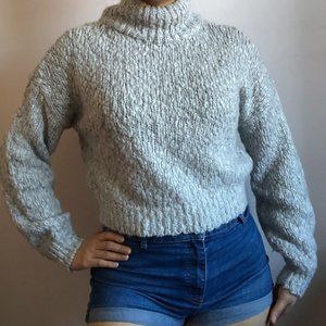 Knit Fuzzy Light Grey Turtleneck Hollister Sweater